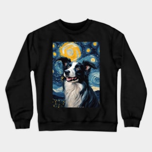 Adorable Border Collie Dog Breed Painting in a Van Gogh Starry Night Art Style Crewneck Sweatshirt